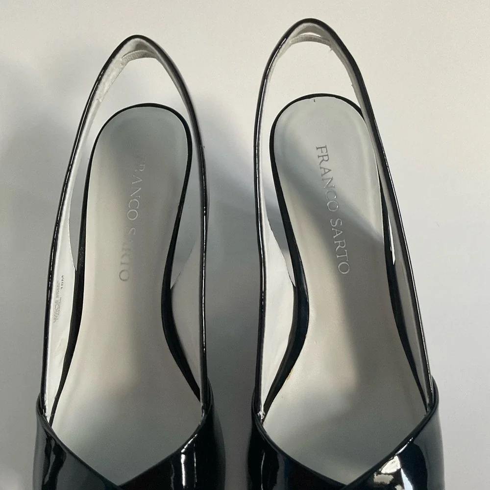 Franco‎ Sarto Black Patent Leather Slingback Pumps Size 10
